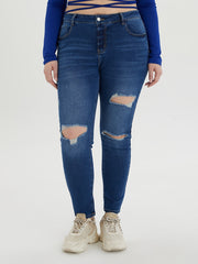  Casual Jeans Women's Plus Button Fly High Stretch Tapered Jeans