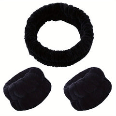 3pcs Soft Headband & Wristband Set for Face Washing Makeup Skincare