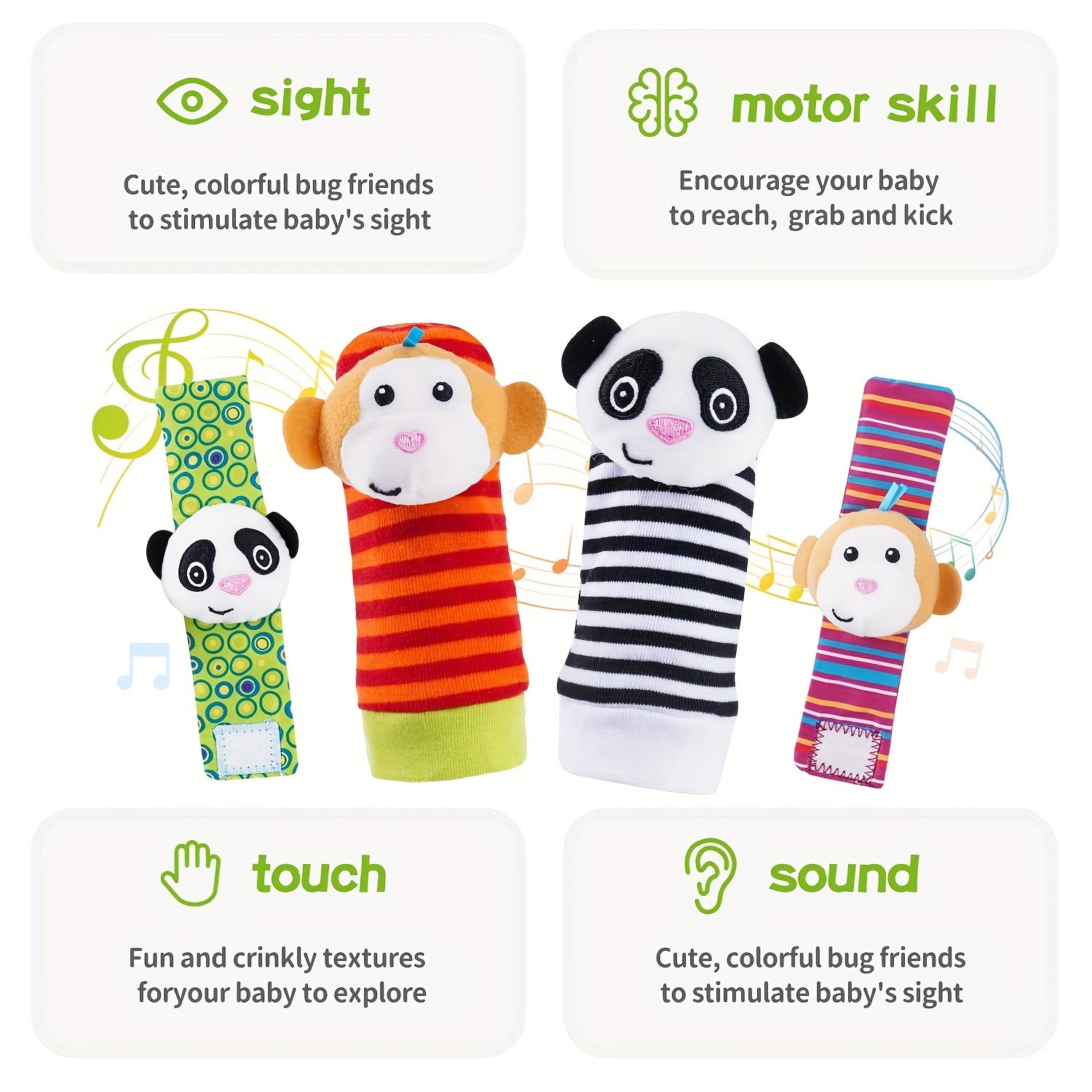 4pcs Baby Wrist Rattles Foot Finder Toys Set Toddler Rattle Sock Gift