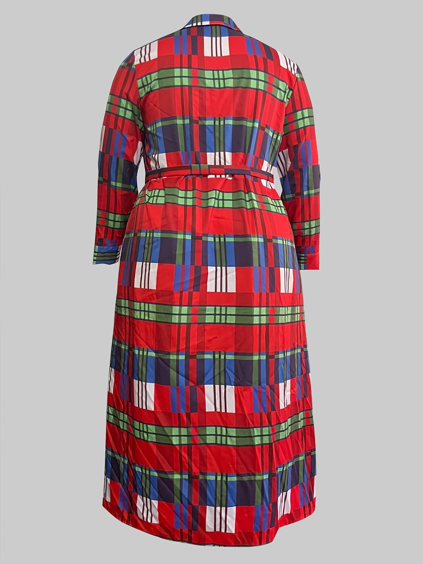 Women's Plus Plaid Print Button Up Long Sleeve Maxi Shirt Dress