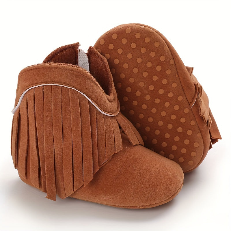 Baby Girls Tassels Warm High Top Boots Non slip Soft Thick Crib Shoes