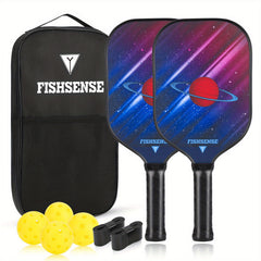 Carbon Fiberglass Pickleball Paddle Set - 2 Paddles, Balls, Grips, Storage