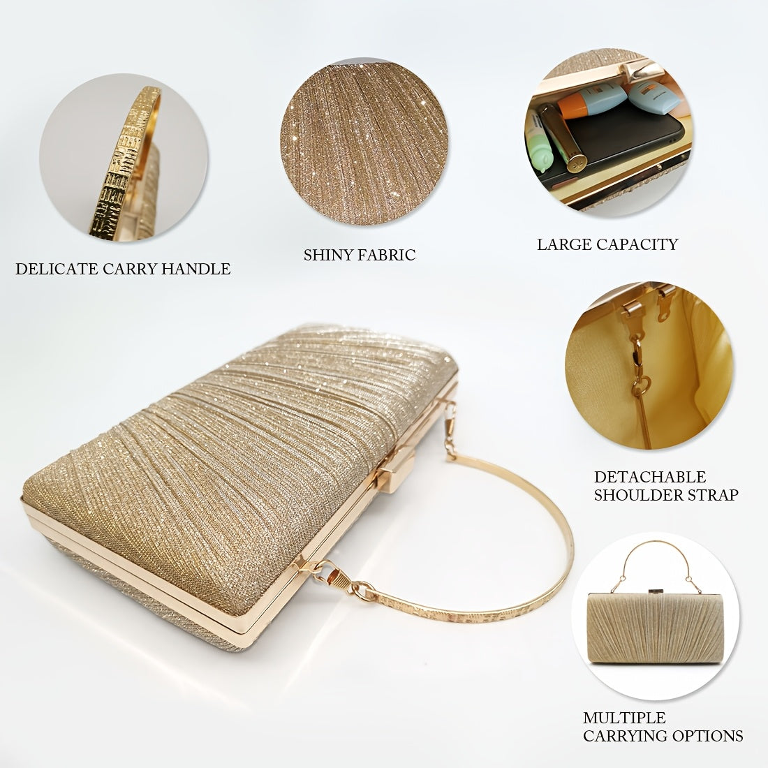 Glitter Evening Bag Clutch Sparkly Handbags Bridal Chain Crossbody Bag