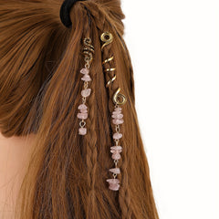 Braided Hair Ring Natural Stone Pendant Hair Ring Dreadlock Braid