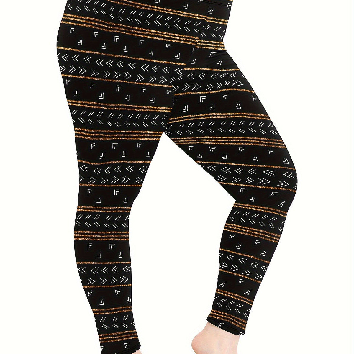  Sporty Leggings Women's Plus Stripe & Geometric Print Leggings