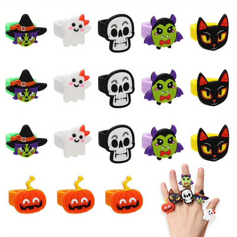 18pcs Halloween Party Rings Plastic Rings with 6 Unique Designs