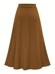  Solid Side Knot Layered Maxi Skirt with Slight Stretch