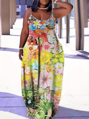  Floral Print Maxi Dress with Pockets