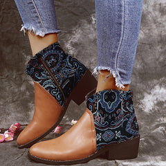 Women's Tribal Style Ankle Boots Chunky Heels Vintage Western Boots