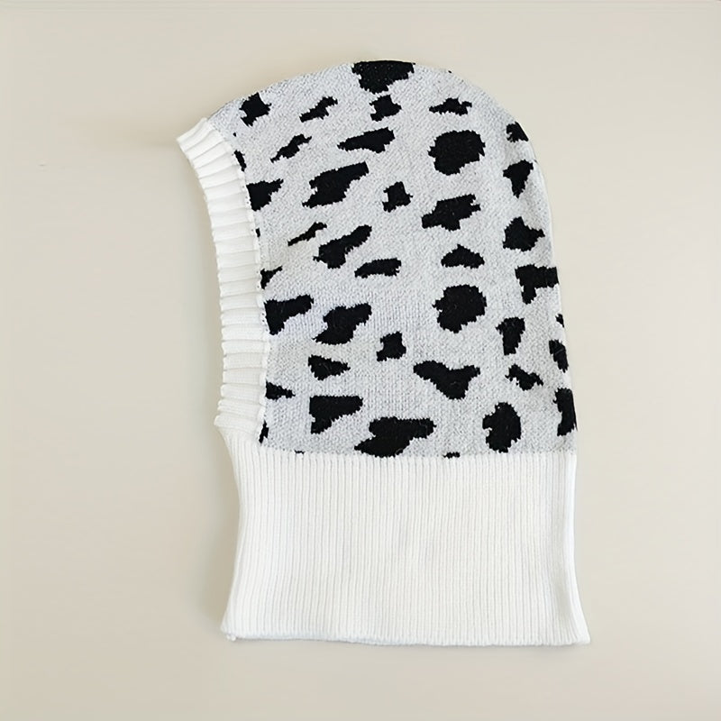 Milk Pattern Ruffles Knit Hat Elastic Warm Balaclava Hoodie Hats