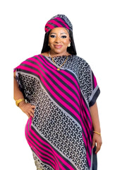  Colorblock Stripe Geometric Print Batwing Kaftan Dress