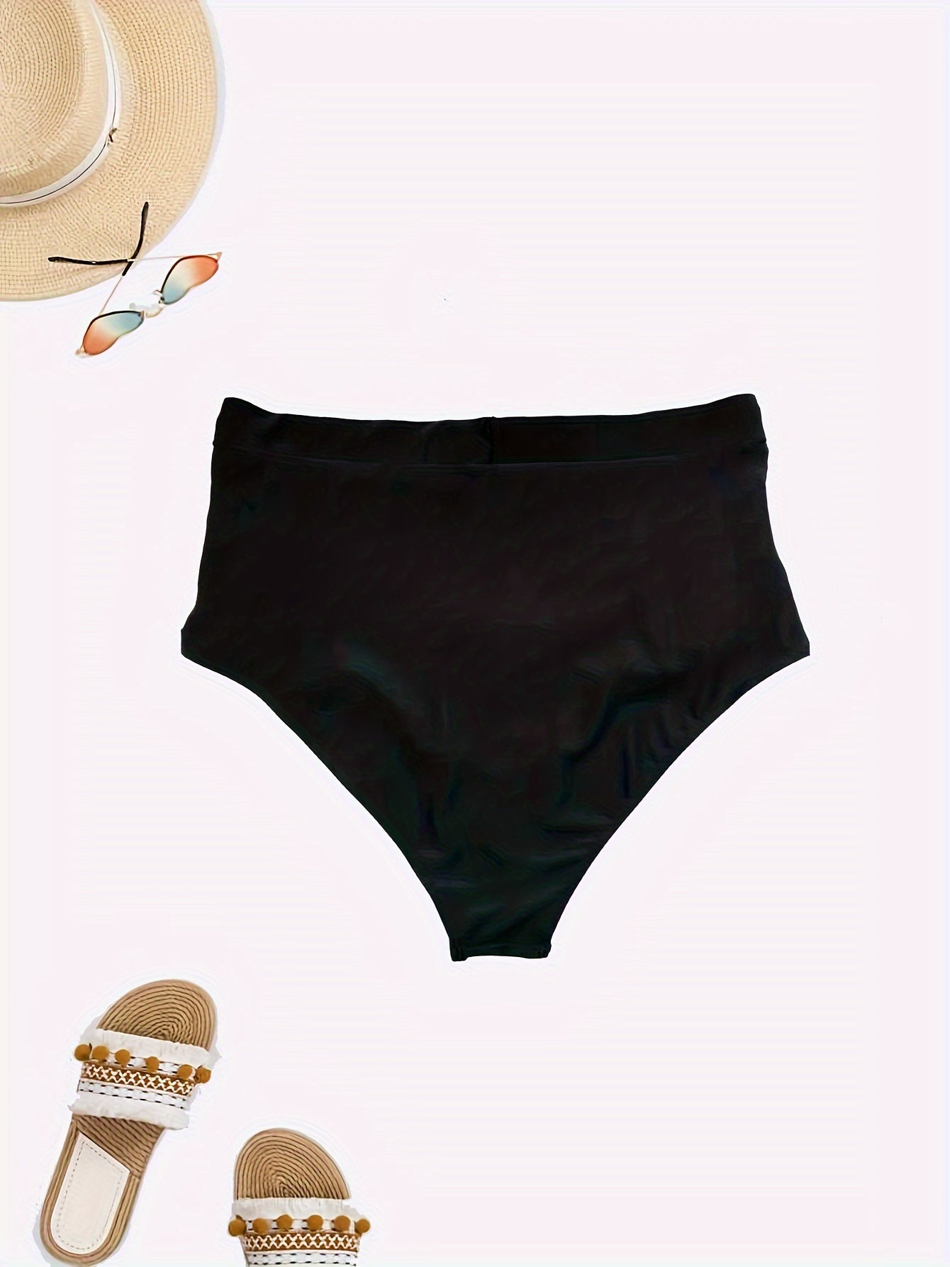  Solid Ruched High Waist Bikini Bottoms