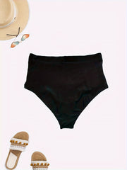  Solid Ruched High Waist Bikini Bottoms