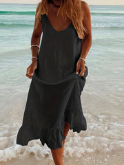  V Neck Ruffle Trim Maxi Cami Dress