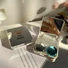 Cartoon Bear Lens Cases Travel Lens Box With Mirror Tweezers Remover Tool