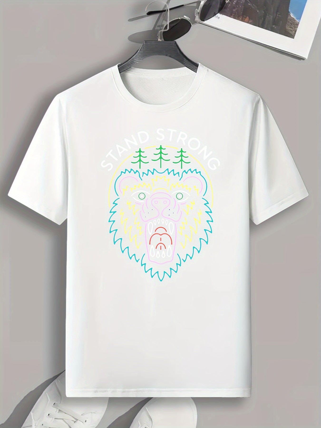 Bear Pattern Print Men's Comfy Sports T shirt Graphic Tee