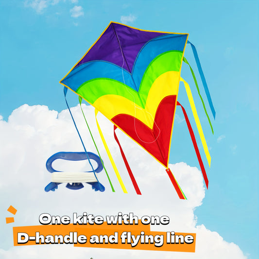 Rainbow Diamond Kite with Long Tails D handle 30m Flying Strings