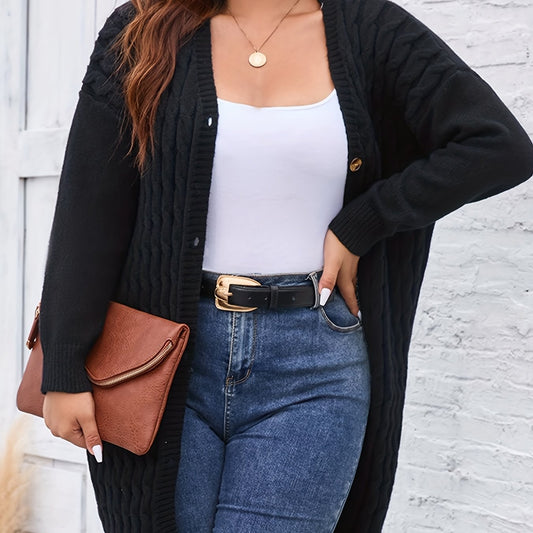  Casual Cardigan Women's Plus Twist Knitted Long Sleeve Button Up
