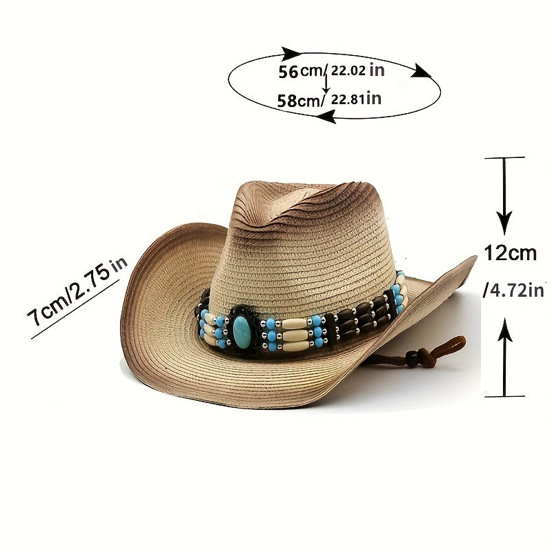 Curled Brim Straw Native Style Cowboy Hat Western Cowboy Hat For Summer