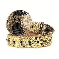 Yellow Sparkly Belt Y2K Punk Rivet Belts Rhinestone Round Buckle Belt