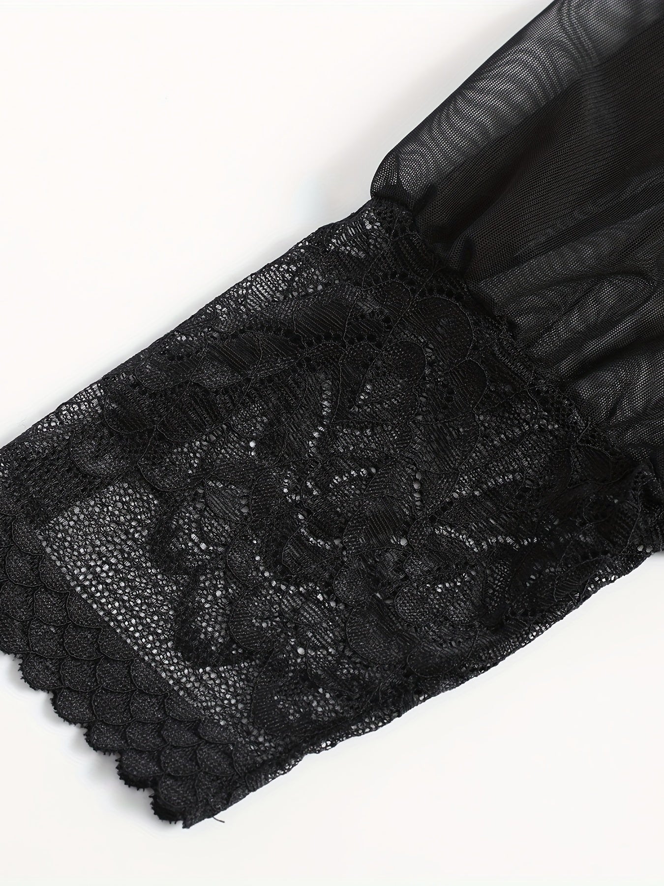  Floral Jacquard Mesh V Neck Semi Sheer Bodysuit