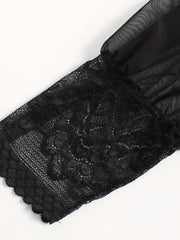  Floral Jacquard Mesh V Neck Semi Sheer Bodysuit
