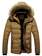 Men's Casual Cotton Padded Jacket with Removable Hood