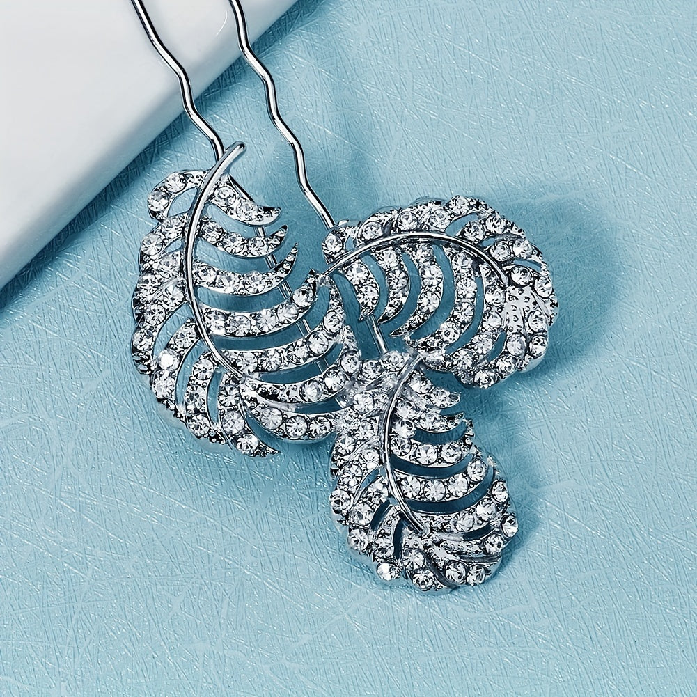 Bridal Rhinestone U Shaped Hairpin Hair Accessories Leaf Rhinestone Insert Pin