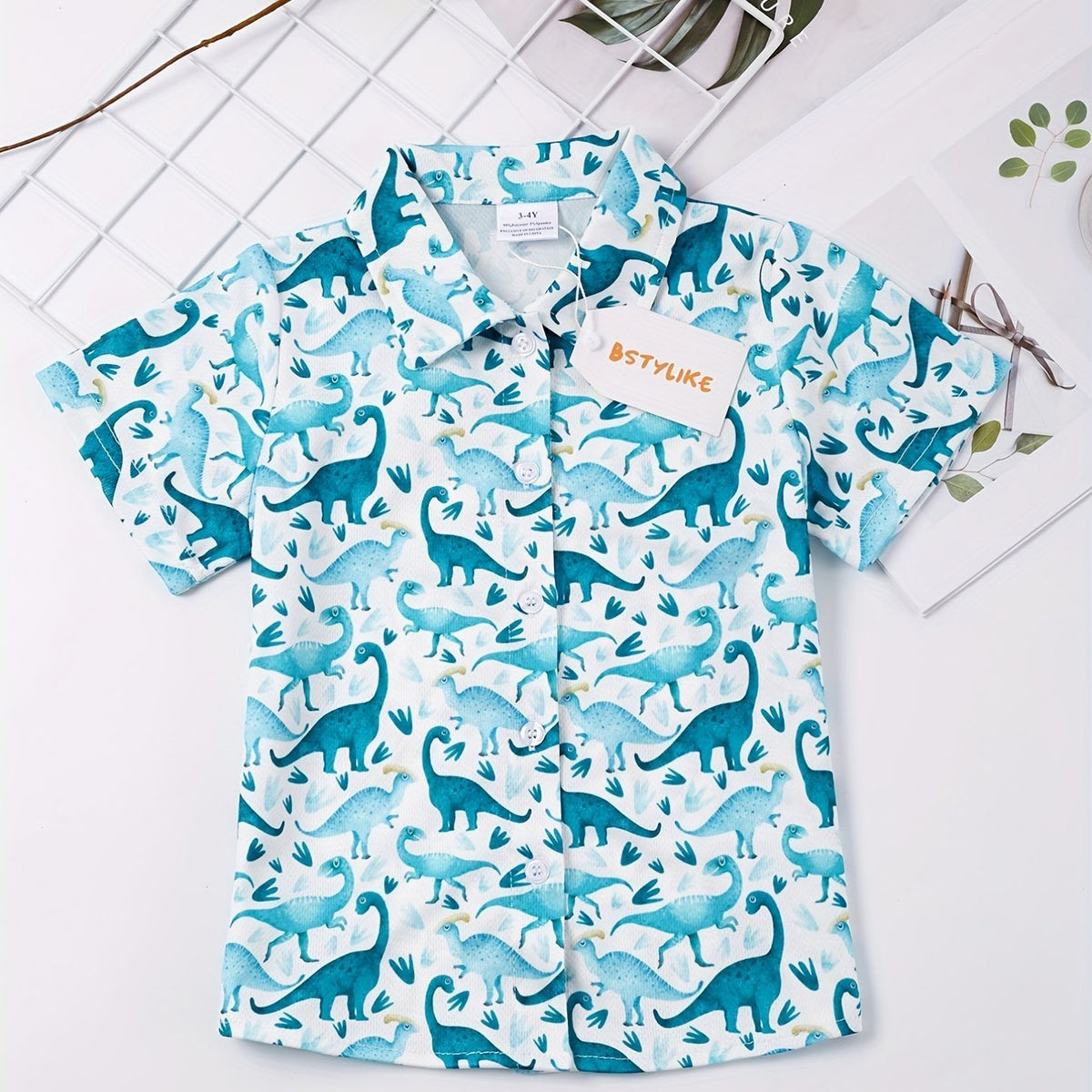 Boys Dino Button Down Shirt Tops for Summer