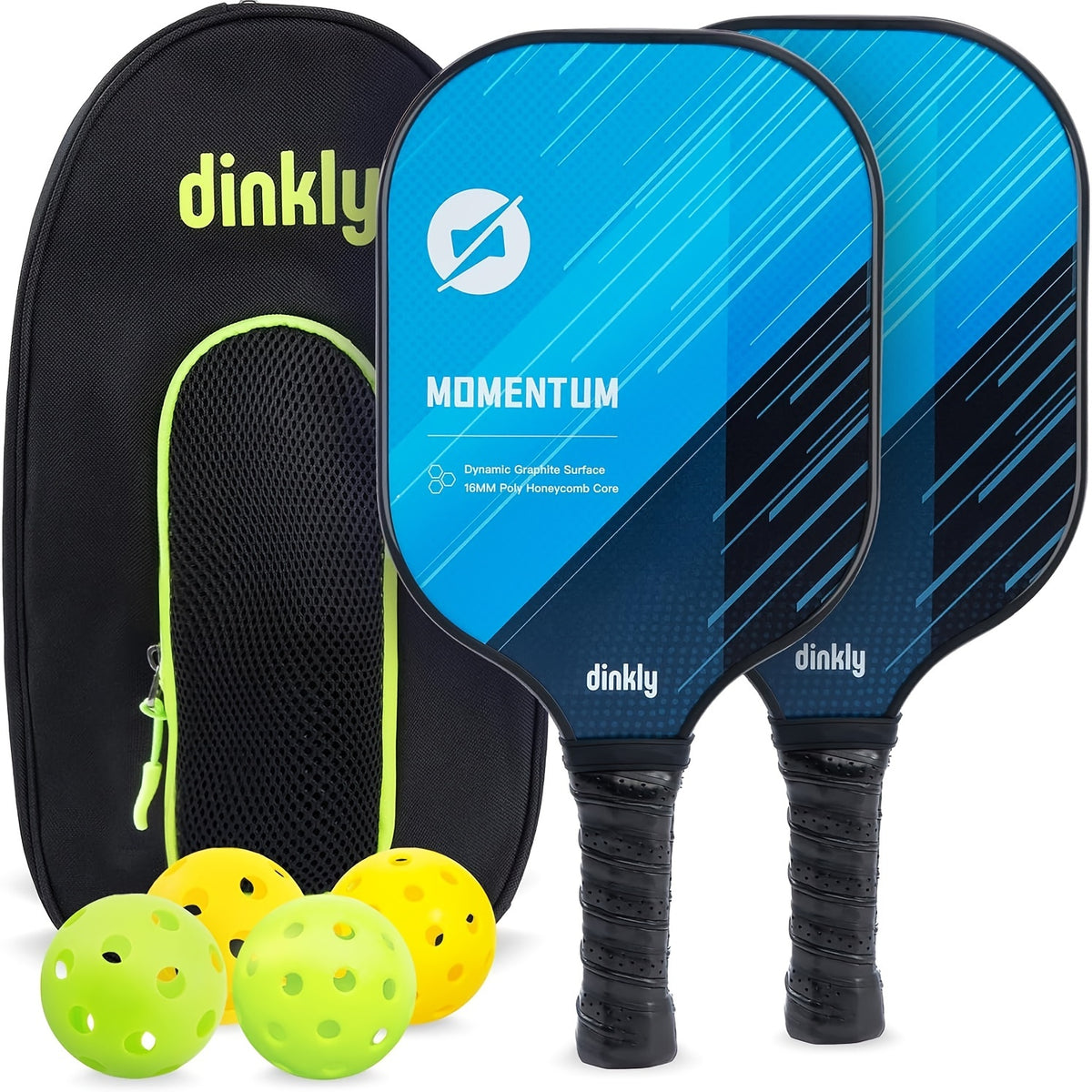 Dinkly Pickleball Paddles Set - 2 Rackets, 4 Balls, Portable Carry Bag