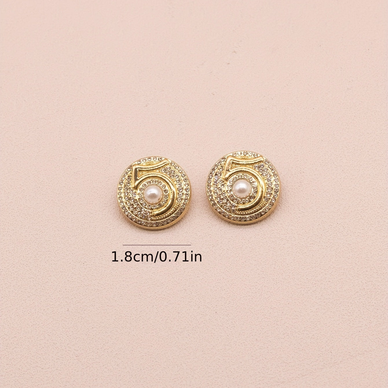 4pcs Zinc Alloy Buttons Faux Diamonds Faux Pearl Number 5 Sewing Buttons