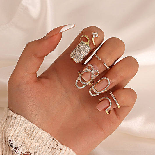 Geometric Diamond Open Nail Ring Temperament Manicure Set Ring