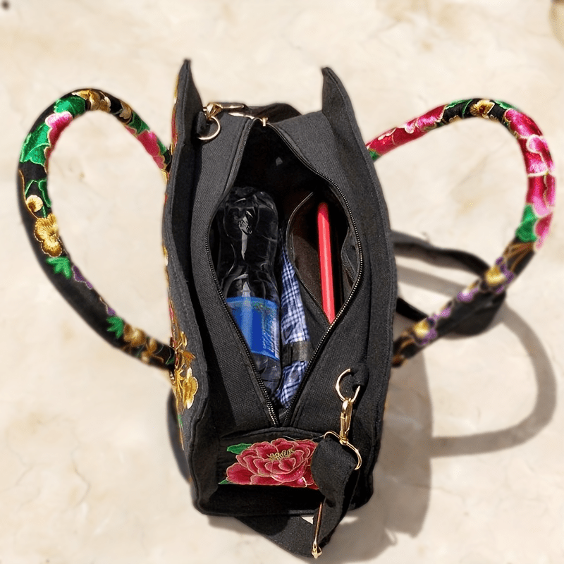 Flower Embroidered Handbags Ethnic Style Crossbody Bag Canvas Satchel Purse