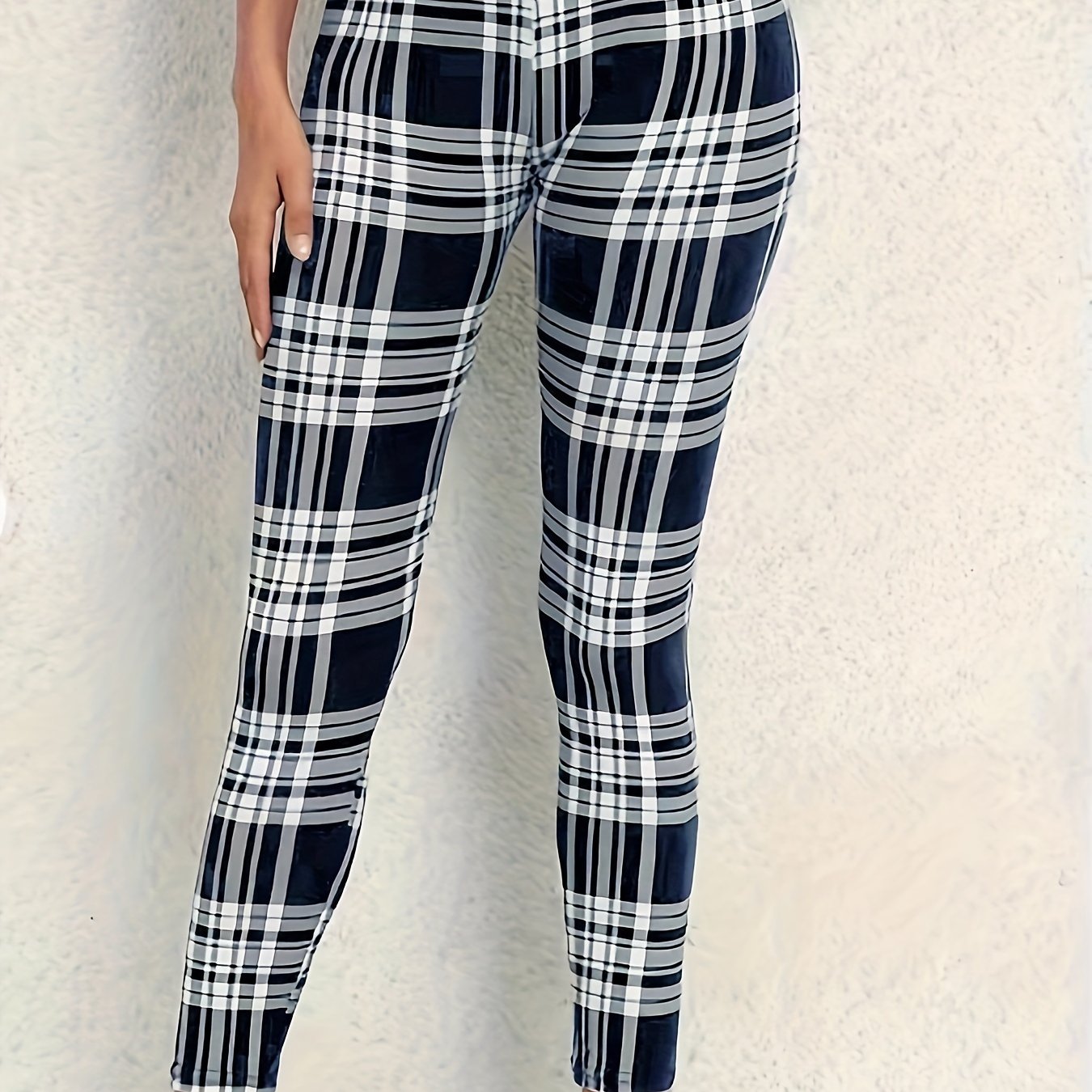  Plaid Print Skinny Leggings
