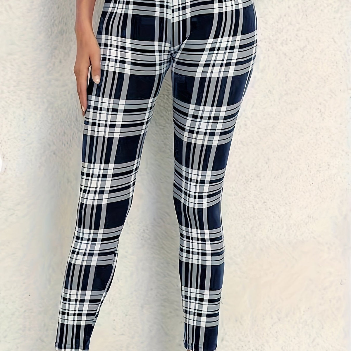  Plaid Print Skinny Leggings