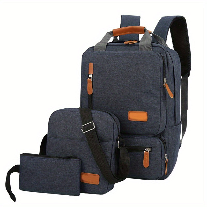 3Pcs Laptop Backpack Set Functional Travel School Bag With Crossbody Bag
