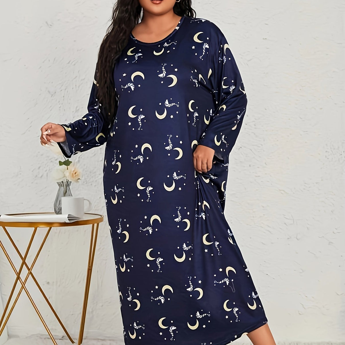  Moon & Star Print Long Sleeve Tee Sleep Dress