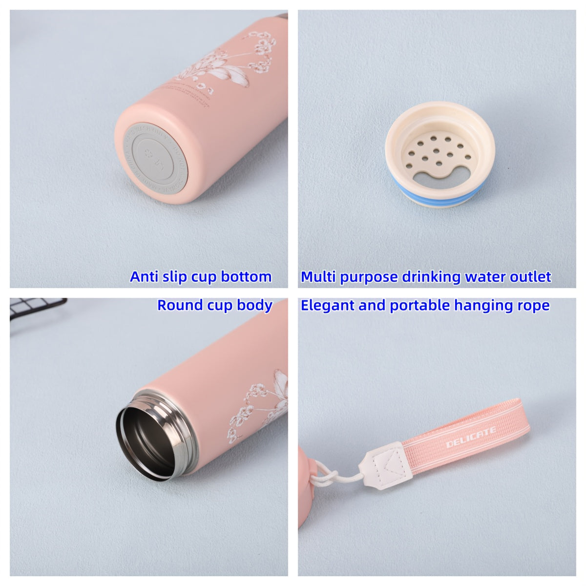 Floral Stainless Steel Insulated Tumbler 350ml Pink