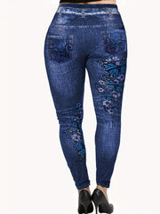  Denim & Butterfly Print Leggings