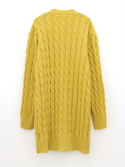  Solid Cable Long Sleeve Button Up Cardigan
