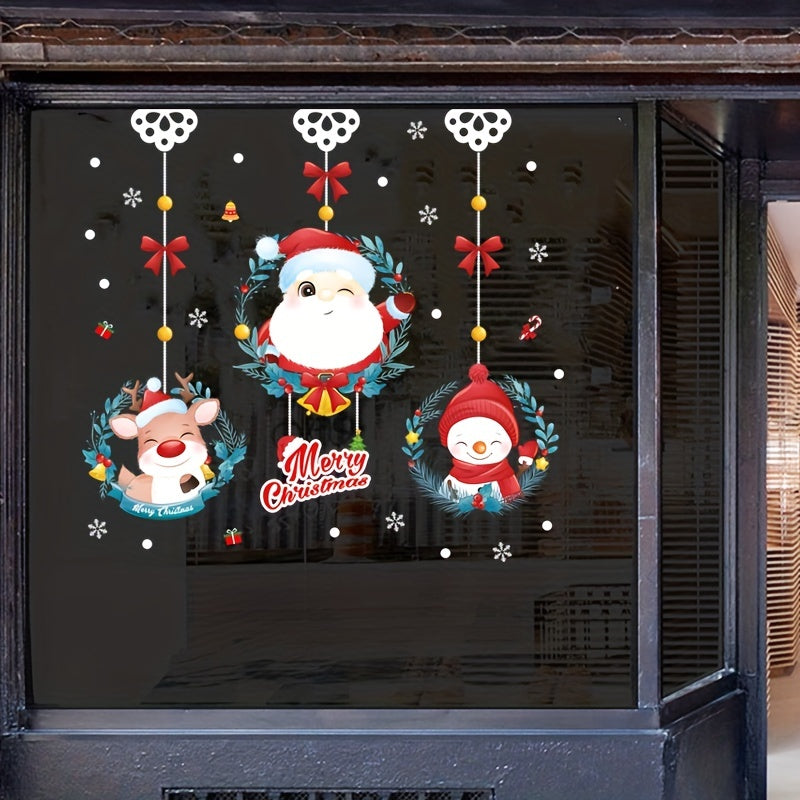 Christmas Window & Door Decorations Santa Claus Elk Snowman Art Decor
