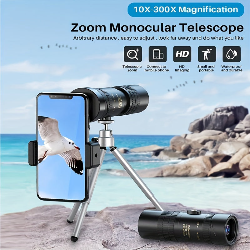 High-powered 10x40 Monocular Telescope with Phone Adapter & Tripod