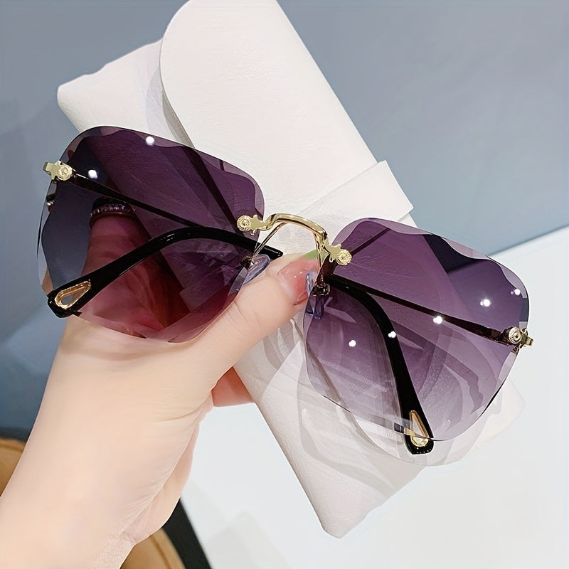 Rimless Square Gradient Lens Sunglasses Metal Temple UV400