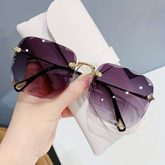 Rimless Square Gradient Lens Sunglasses Metal Temple UV400