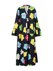 Floral Print Bell Sleeve V Neck Smock Dress