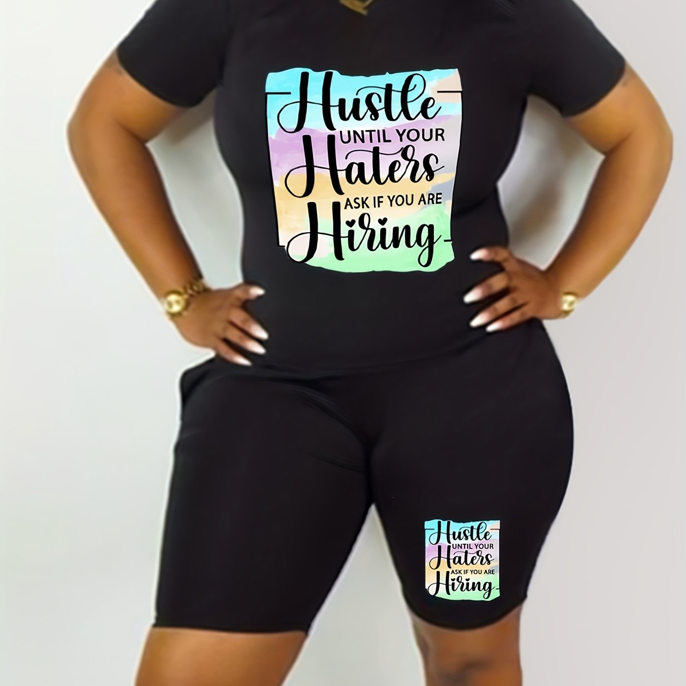  Slogan Print Two Piece Set
