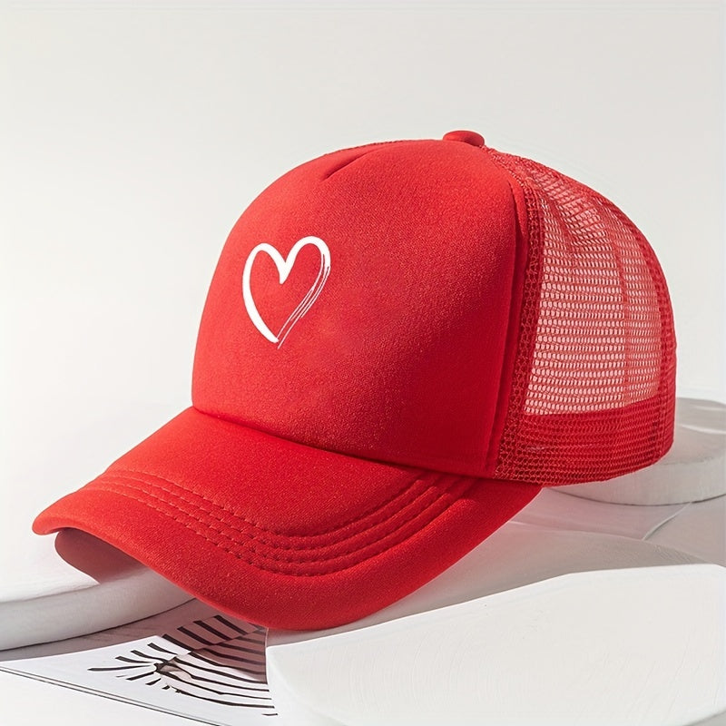 Heart Printed Trucker Hat Candy Mesh Dad Hat Baseball Cap for Women Men