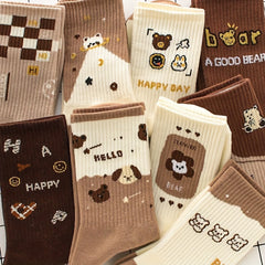 9 Pairs Cartoon Print Socks Women's Mid Tube Stockings