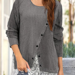  Colorblock Knit Top with Lace Detail