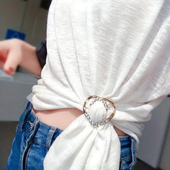 2pcs Heart Shape Scarf Buckle Rhinestone Clothing Ring